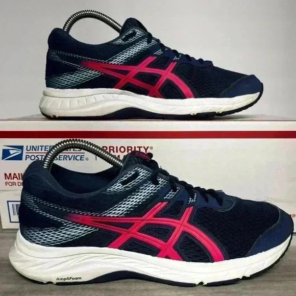 ASICS Gel Contend 6 Shoes Womens 8 Running Walking Sneaker Gym Comfy Navy Pink - Picture 1 of 8